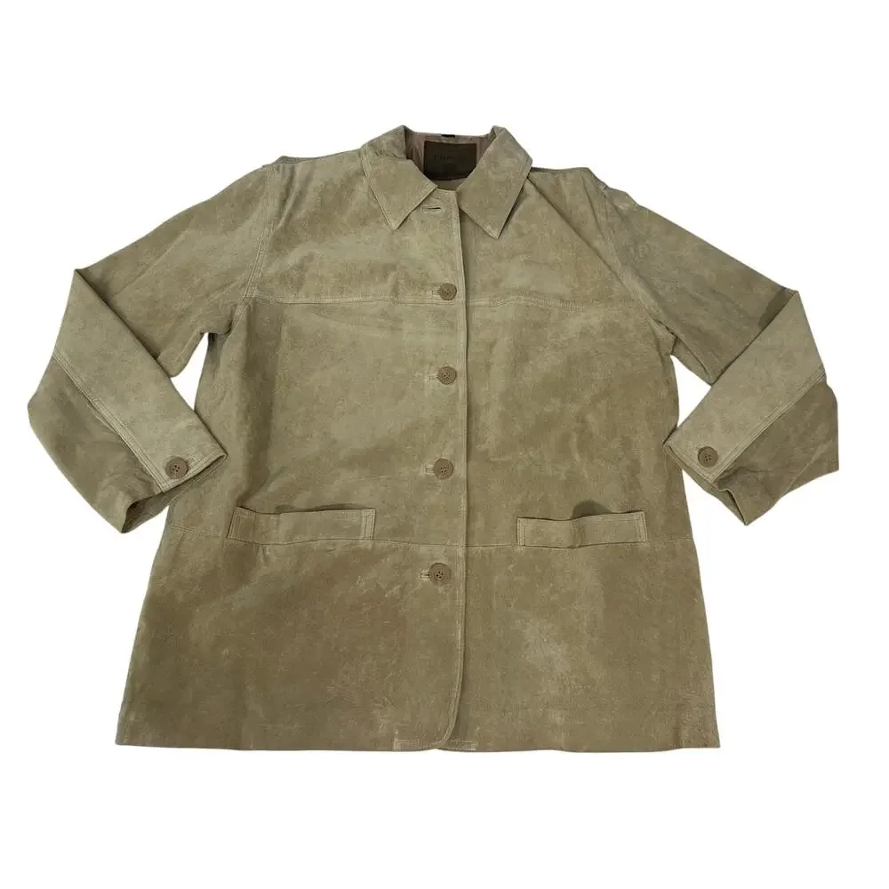 St. John's Bay Jacket Vintage Beige Button Up Suede 100% Leather Women's XL